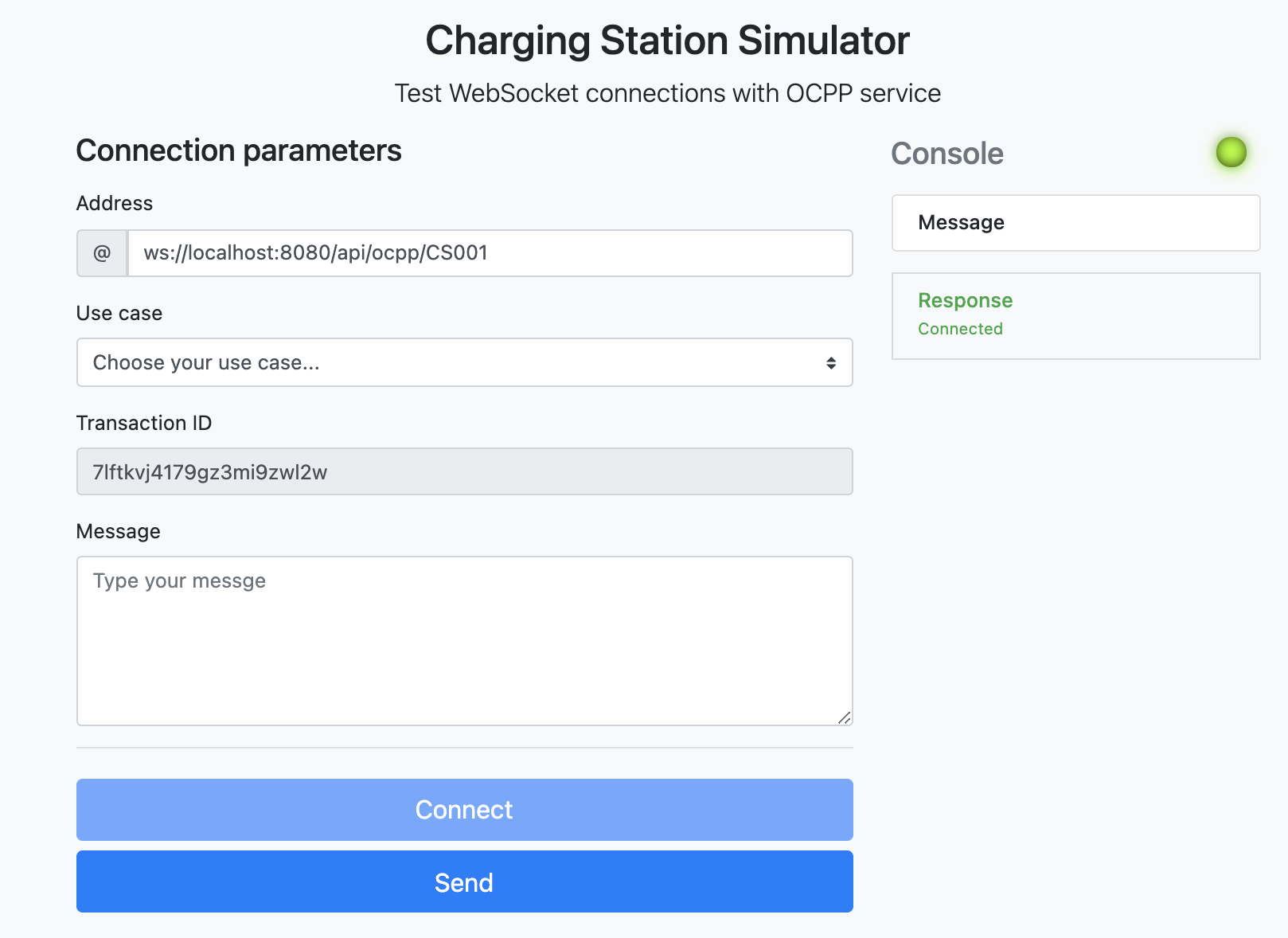 Sample OCPP connection use case between charging station and CSMS