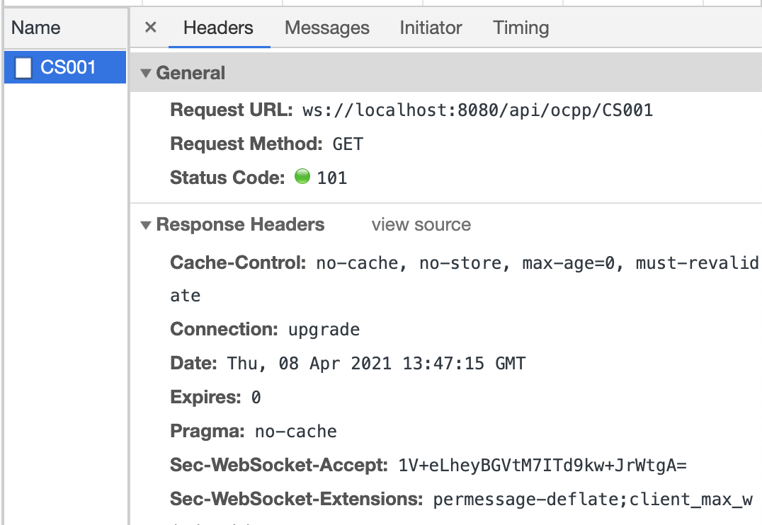 Sample OCPP response for implemented charging use case